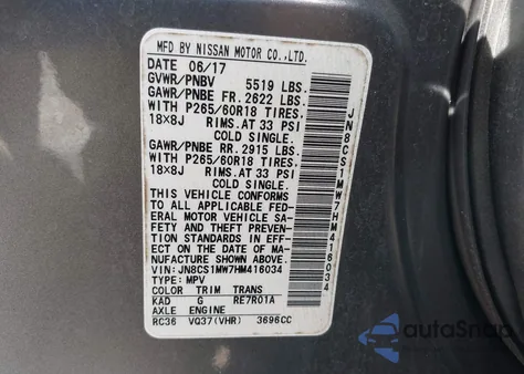 2017 Infiniti Qx70 z USA, uszkodzony, nr VIN JN8CS1MW7HM416034